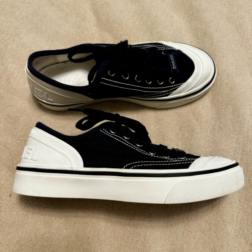 CHANEL Blue and White Sneakers